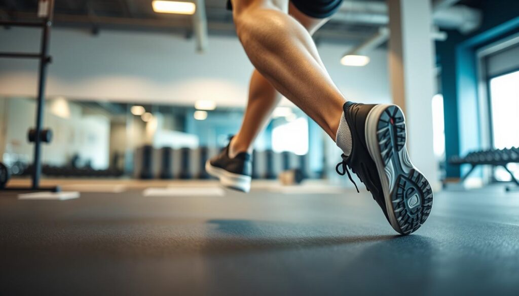 Pessoa treinando na academia com o tênis ideal para melhor performance Pessoa treinando na academia com o tênis ideal para melhor performance