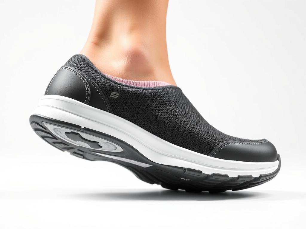 Tênis Skechers Go Walk Arch Fit mostrando o suporte de arco certificado por podólogos Tênis Skechers Go Walk Arch Fit mostrando o suporte de arco certificado por podólogos